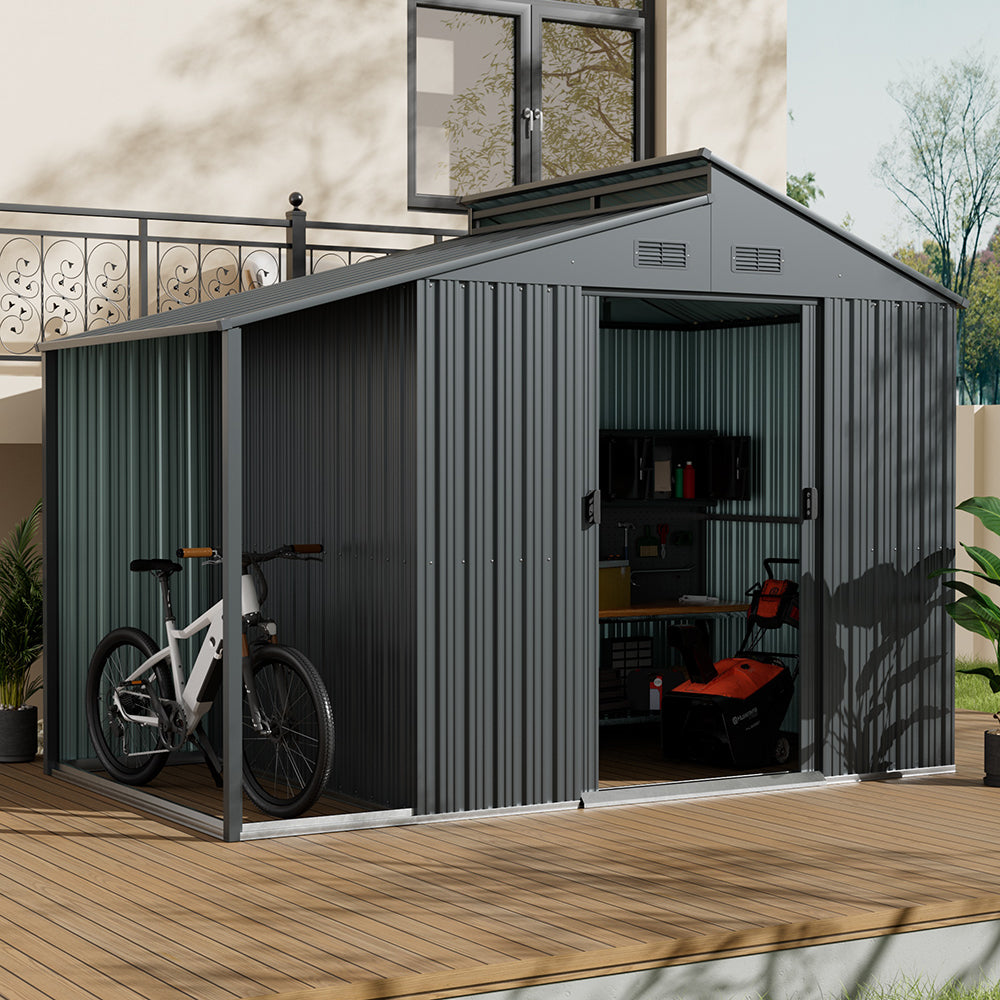 Galvanised Steel Garden Storage Shed with Apex Roof & Side Lean-to