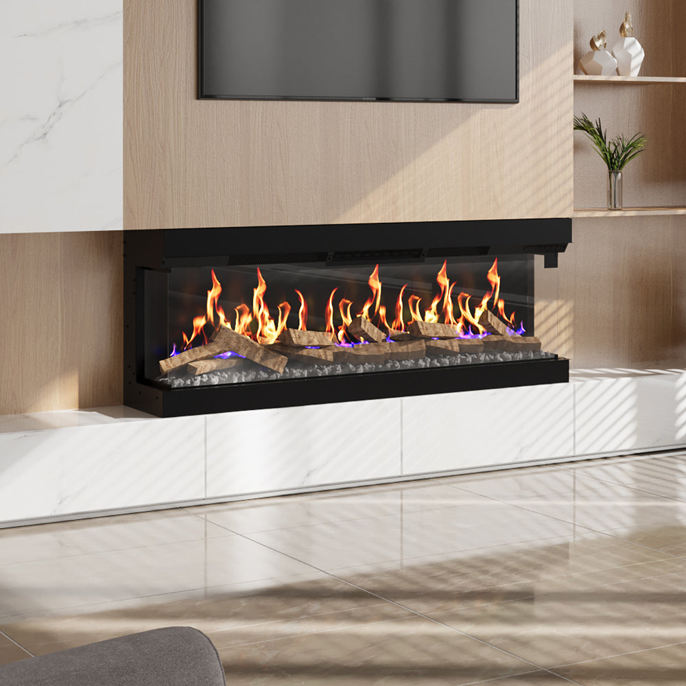 60/70 Inch 3-Sided Smart Electric Fireplace