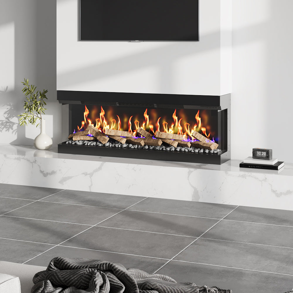 60/70 Inch 3-Sided Smart Electric Fireplace