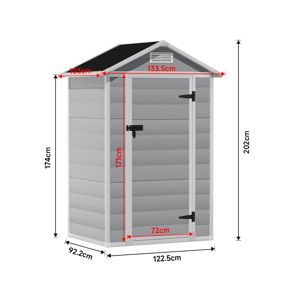 4 x 3 ft Plastic Garden Storage Shed with Apex Roof & Lockable Door