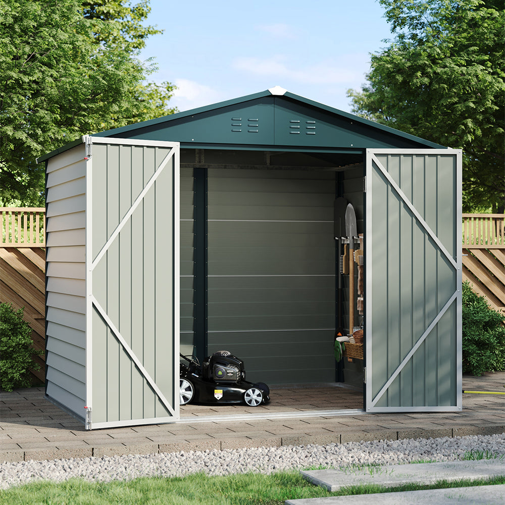 8 x 6 ft Metal Garden Storage Shed with Apex Roof & Double Doors