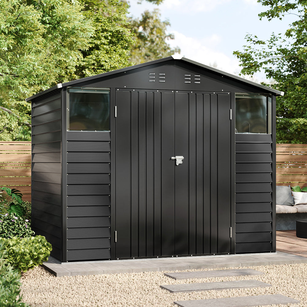 8 x 6 ft Metal Garden Storage Shed with Apex Roof & Double Doors