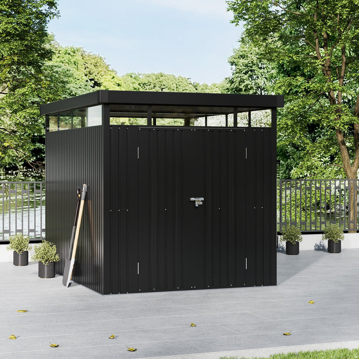 6.5 x 8.5 ft Metal Garden Storage Shed with Flat Roof & Double Doors