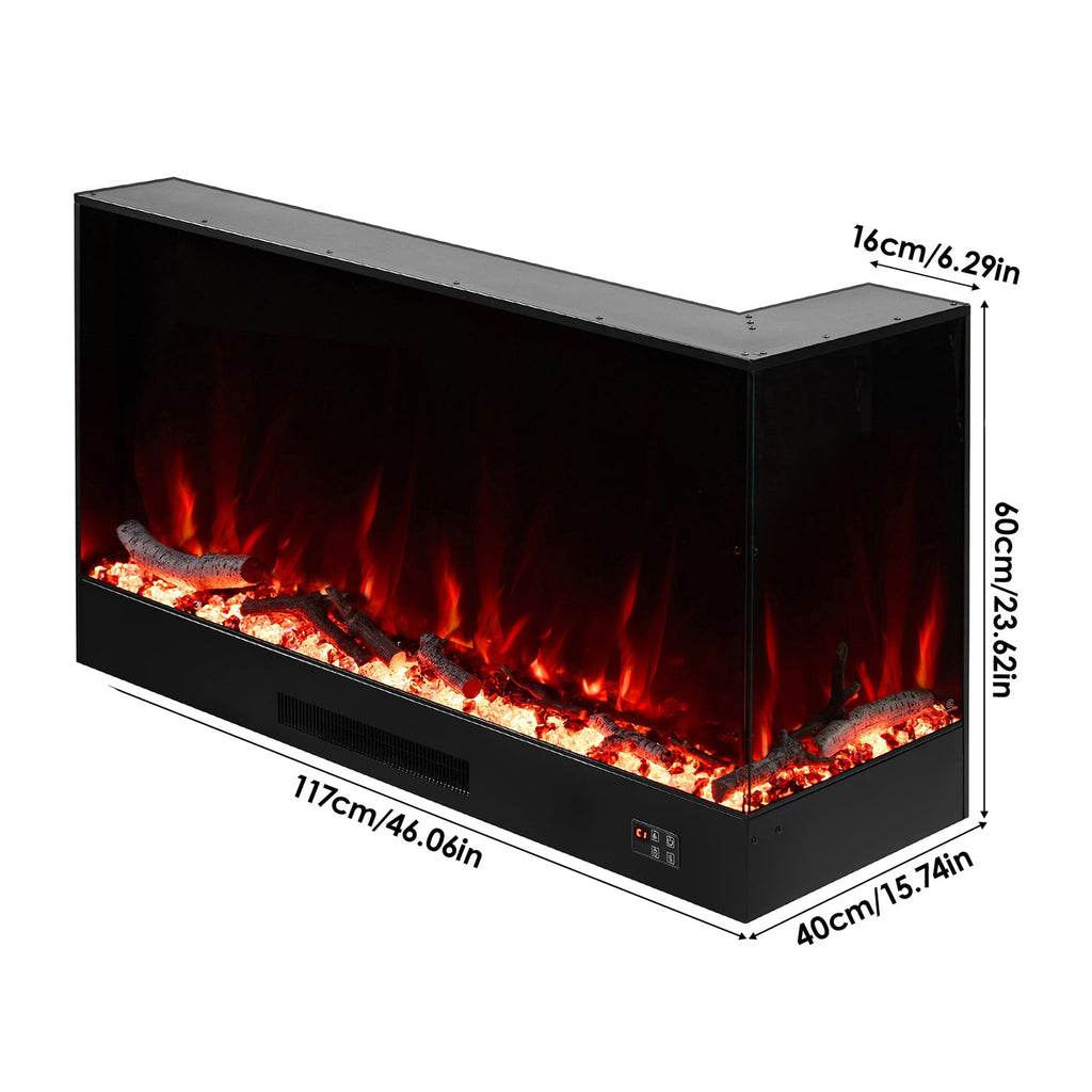 Modern L-Shape Recessed Electric Fireplace with Remote