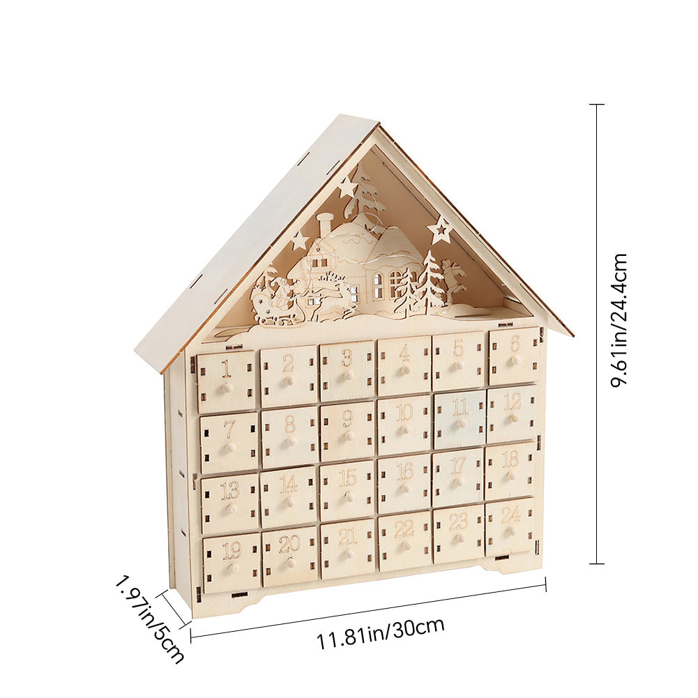 Wooden Christmas Advent Calendar with LED Light