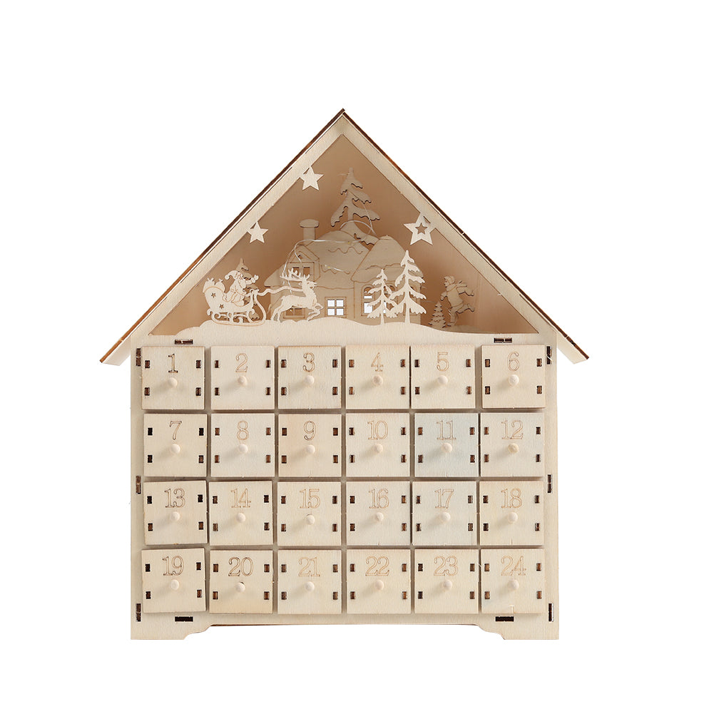 Wooden Christmas Advent Calendar with LED Light