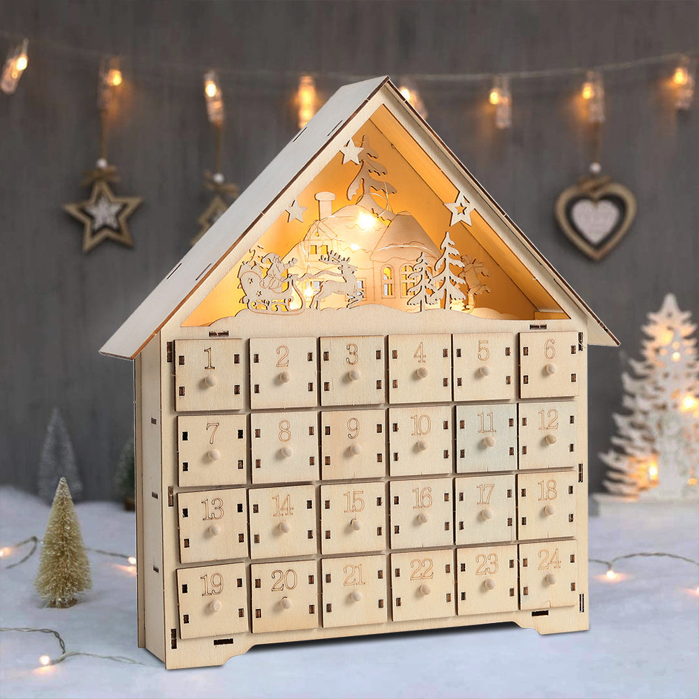 Wooden Christmas Advent Calendar with LED Light