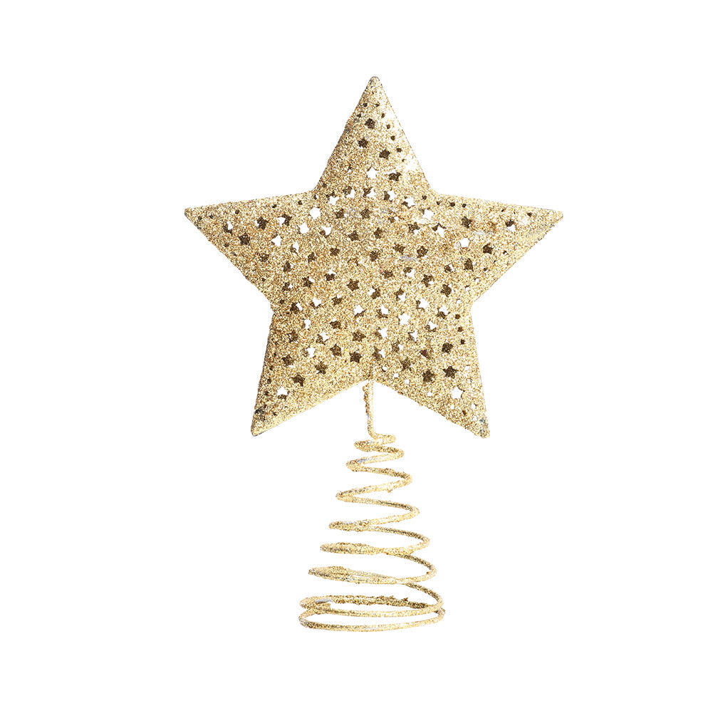 Christmas Tree Star Topper Golden Glitter Ornaments Home Party Decor
