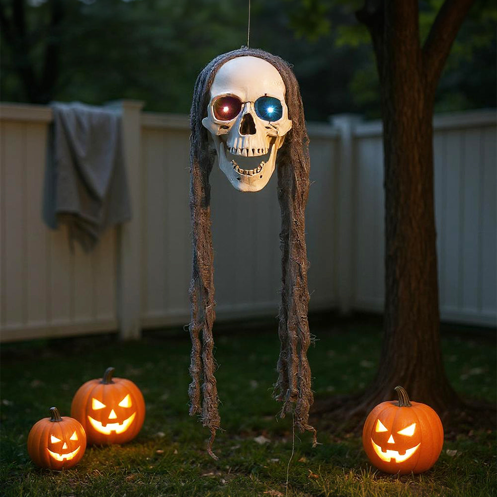 Halloween Hanging Skull with Glowing Eyes