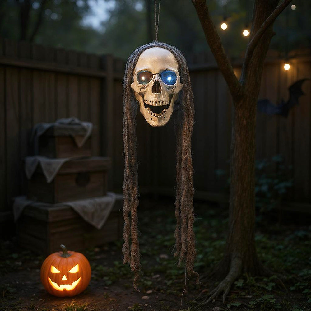Halloween Hanging Skull with Glowing Eyes
