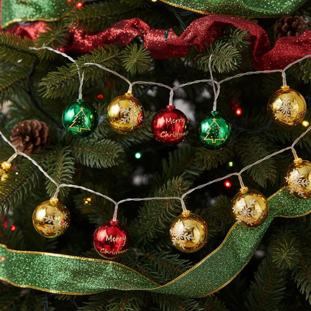 Multicoloured Christmas Ball Ornament String Lights Battery Powered