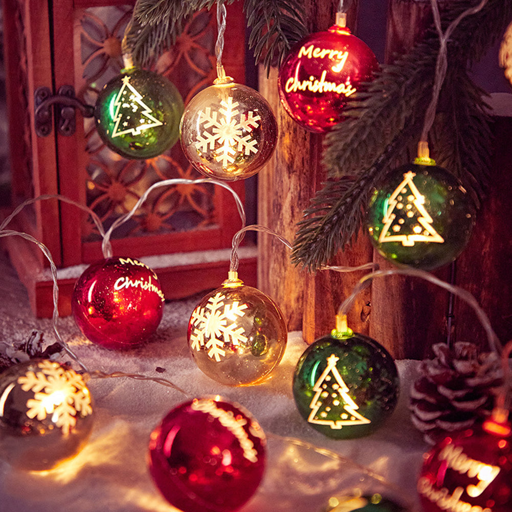Multicoloured Christmas Ball Ornament String Lights Battery Powered