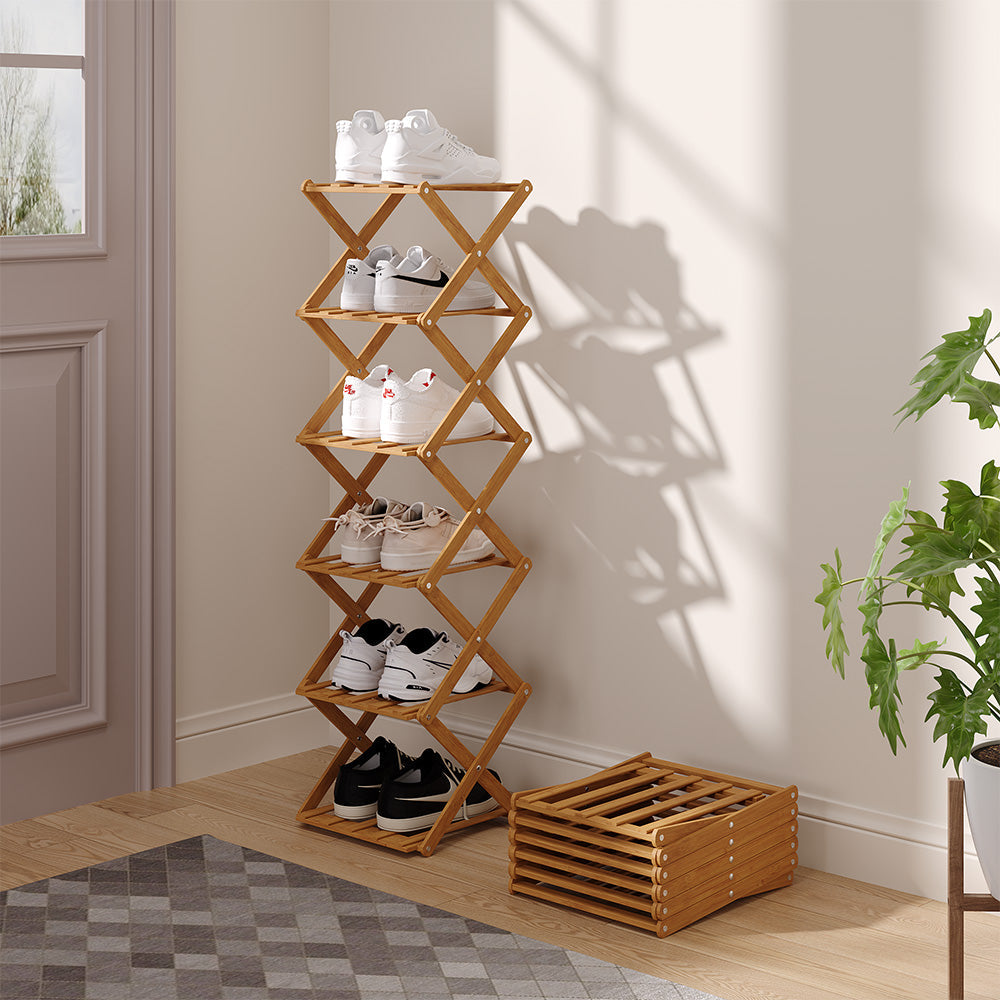 6-Tier Bamboo Folding Shoe Rack