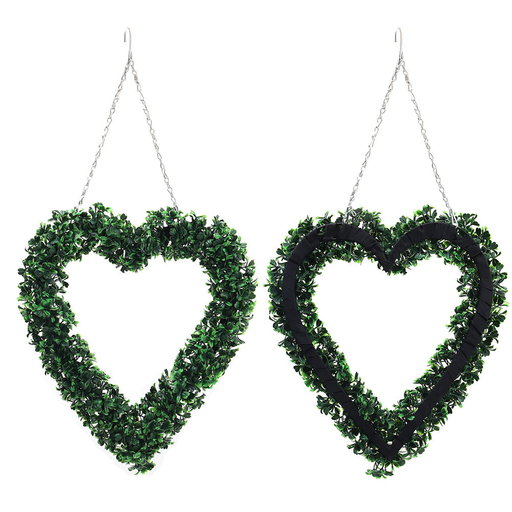 Artificial Boxwood Green Leaves Heart Wreath