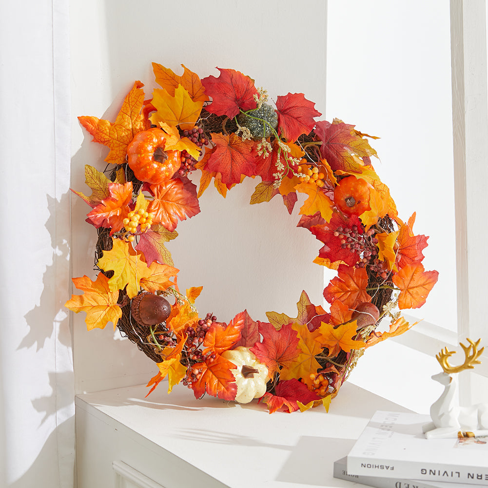 Fall Wreath for Front Door Halloween Thanksgiving Decoration