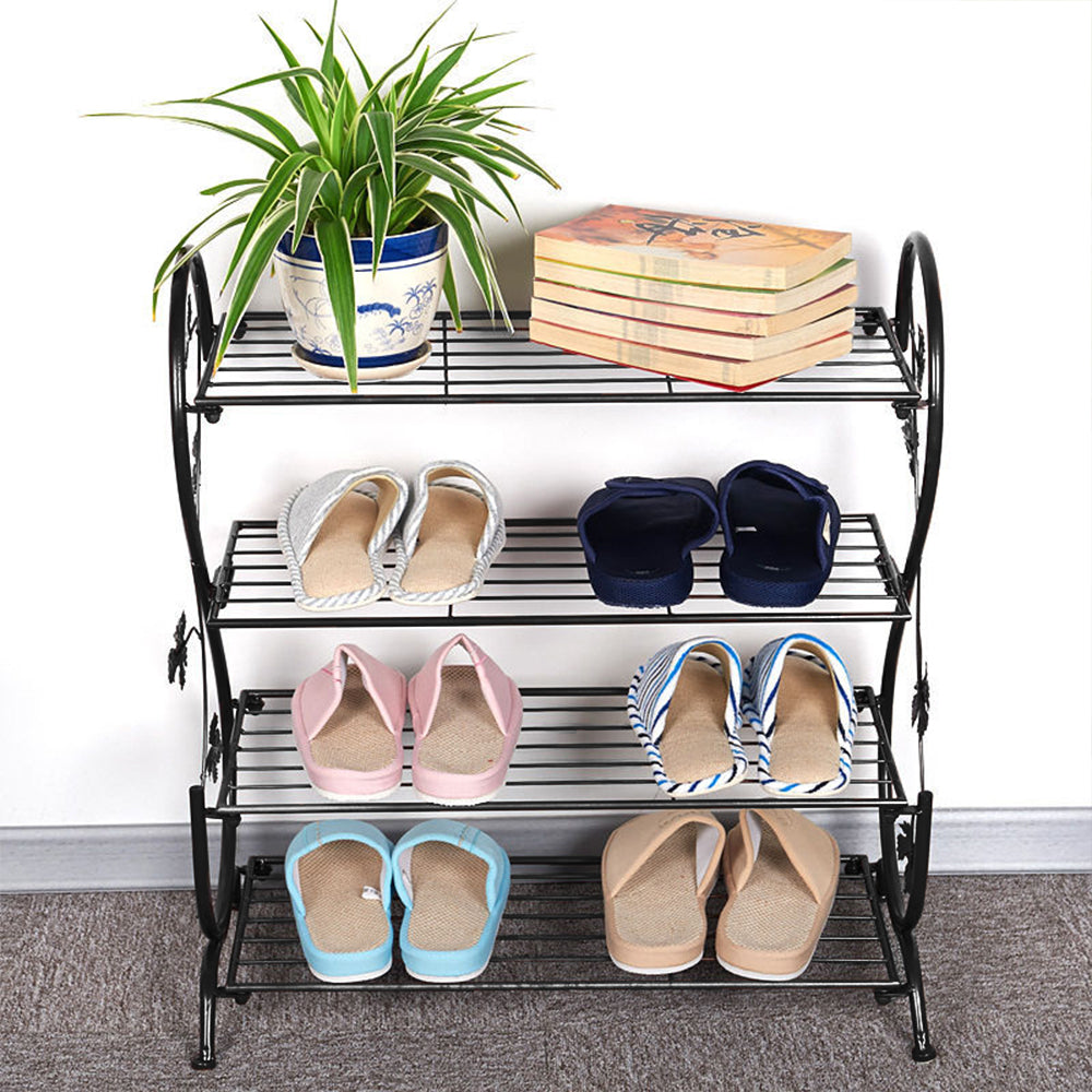 Black Metal 4 Tier S-Shape Shoe Rack