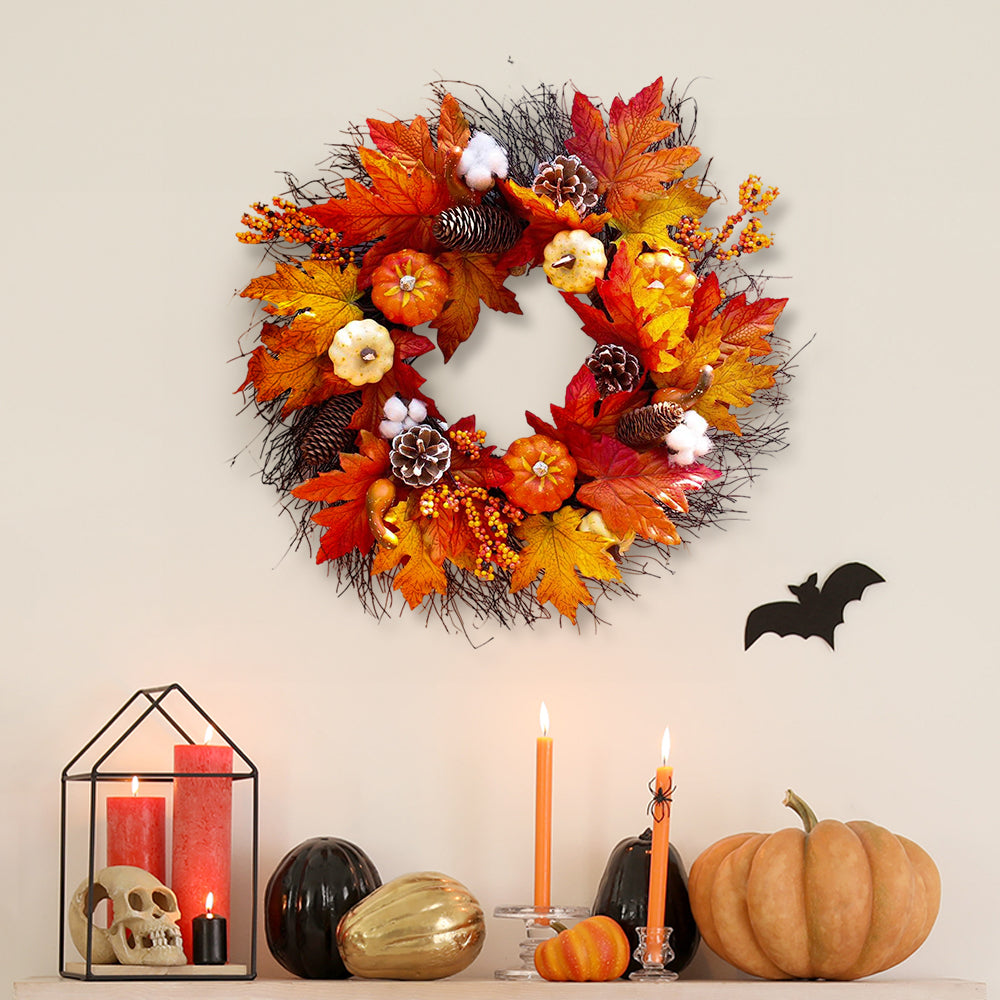 Autumnal Halloween Door Decorative Wreath Maple Pumpkin