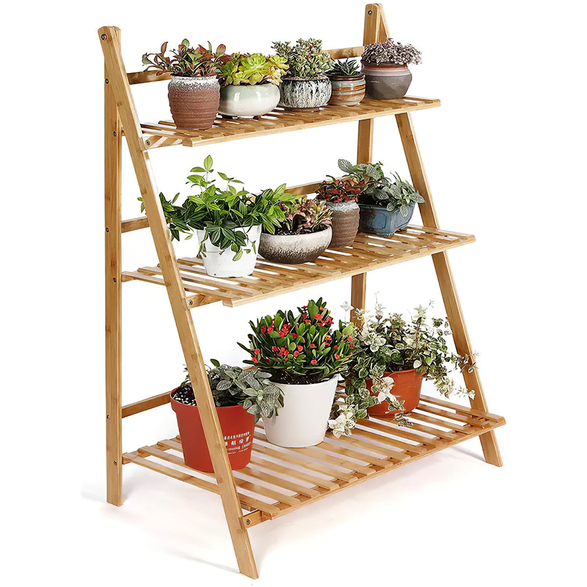 3-Tier Foldable Wooden Ladder Plant Stand