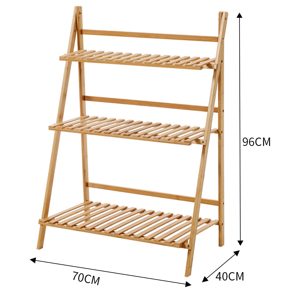 3-Tier Foldable Wooden Ladder Plant Stand