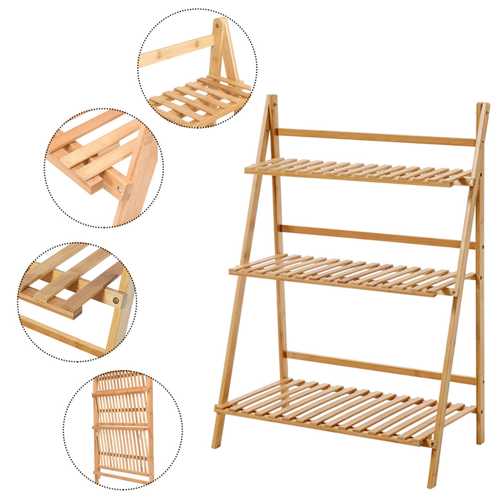 3-Tier Foldable Wooden Ladder Plant Stand