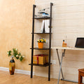 Black 4-Tier Wooden Wall Ladder Shelf