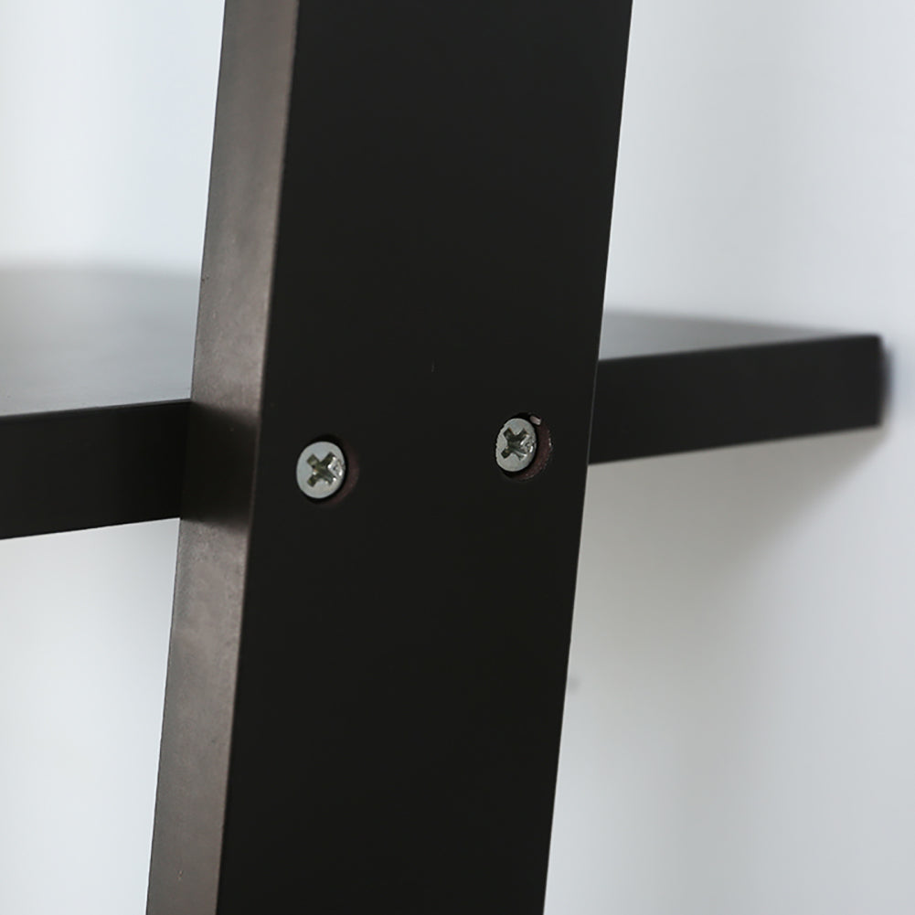 Black 4-Tier Wooden Wall Ladder Shelf