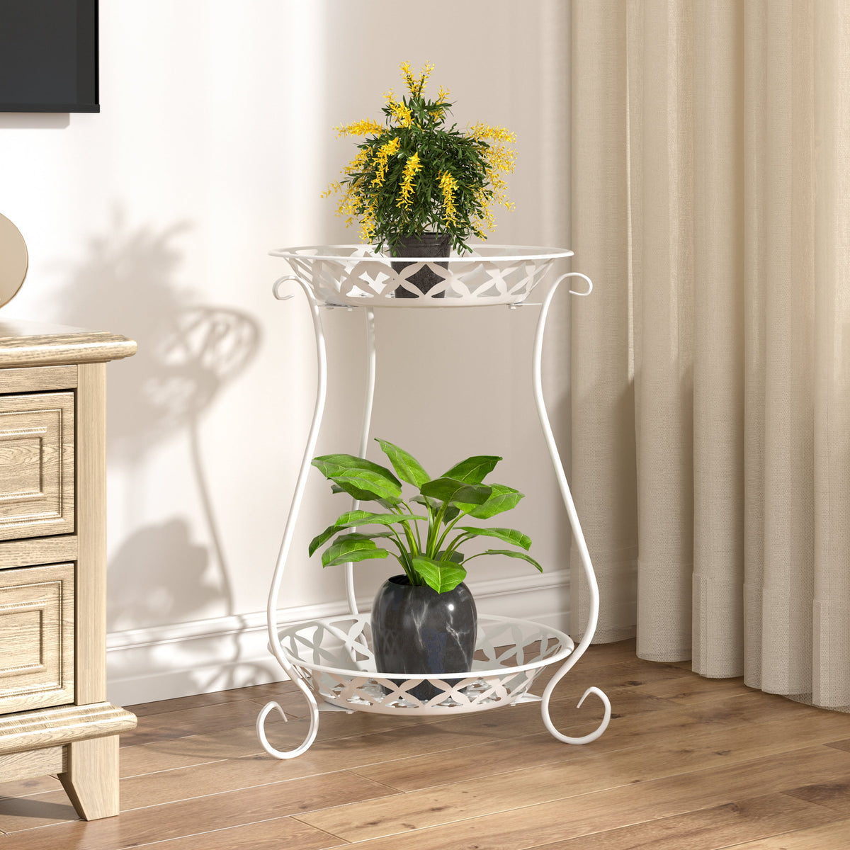 2 Tier Tall Vintage Metal Plant Stand