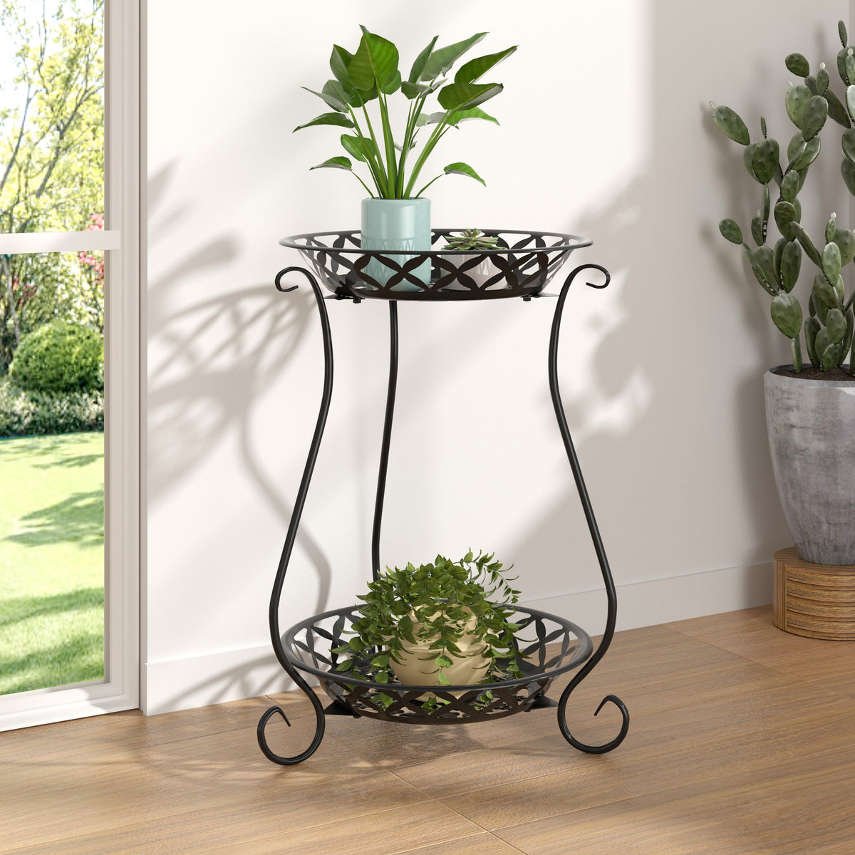 2 Tier Tall Vintage Metal Plant Stand