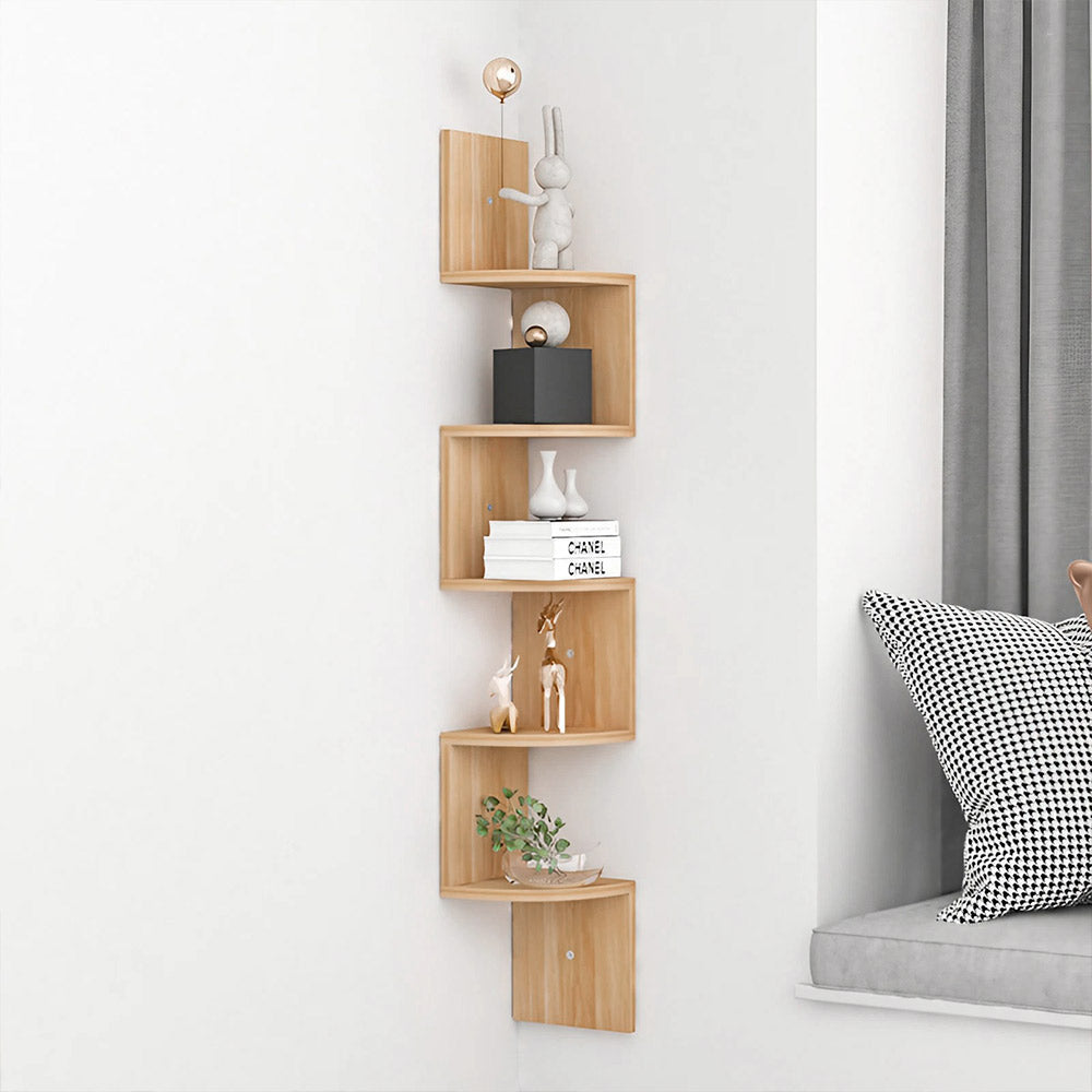 Tiered Wooden Floating Corner Shelf