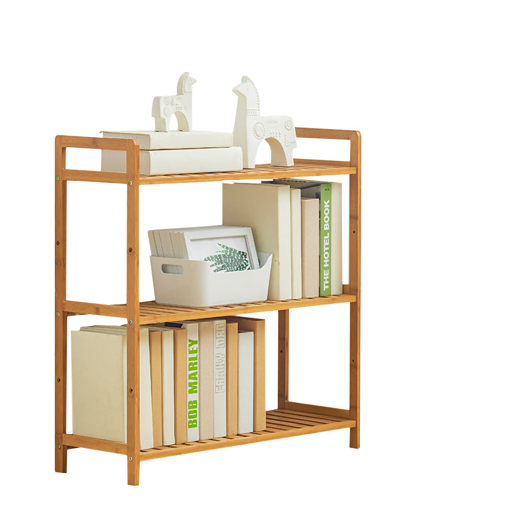 Tiered Bamboo Wood Book Storage Shelf