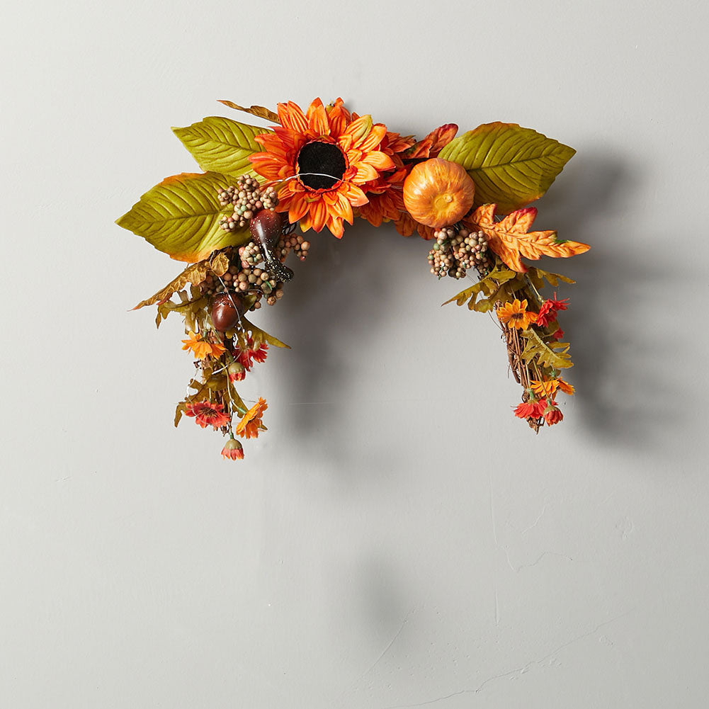 Artificial Halloween Sunflower Swag Wreath with Pumpkins