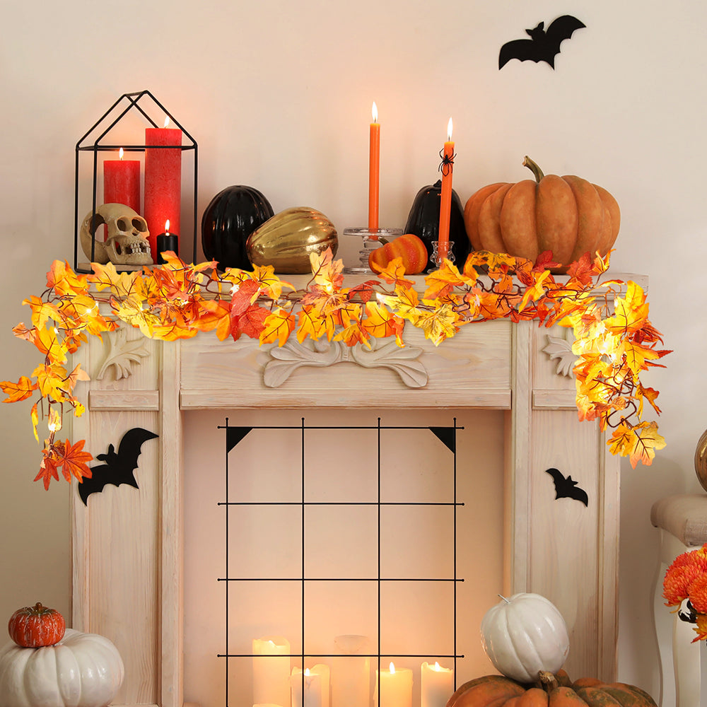 Hanging Artificial Maple Leaf Fall Garland with LED Lights