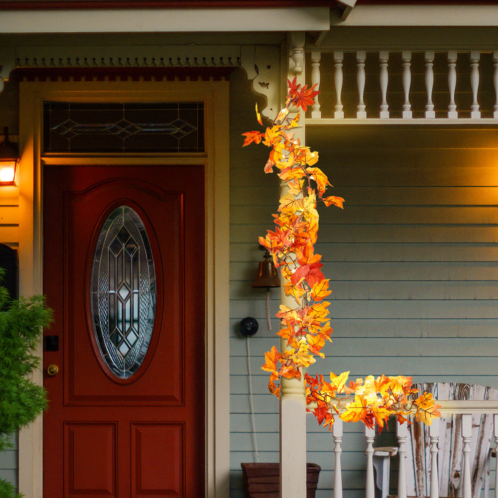 Hanging Artificial Maple Leaf Fall Garland with LED Lights