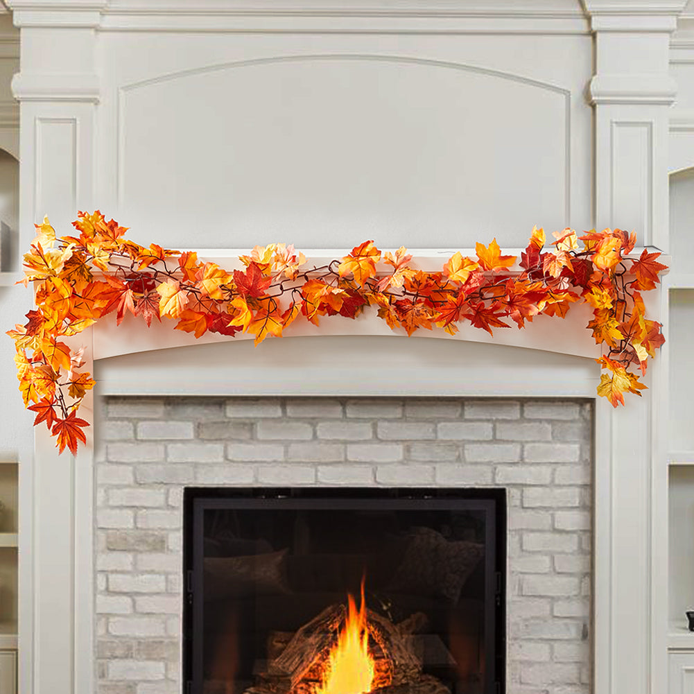 Hanging Artificial Maple Leaf Fall Garland with LED Lights