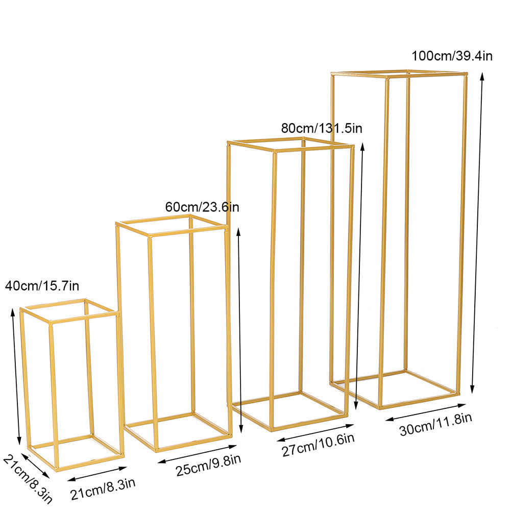Golden Metal Rectangular Flower Stand Pedestal Rack