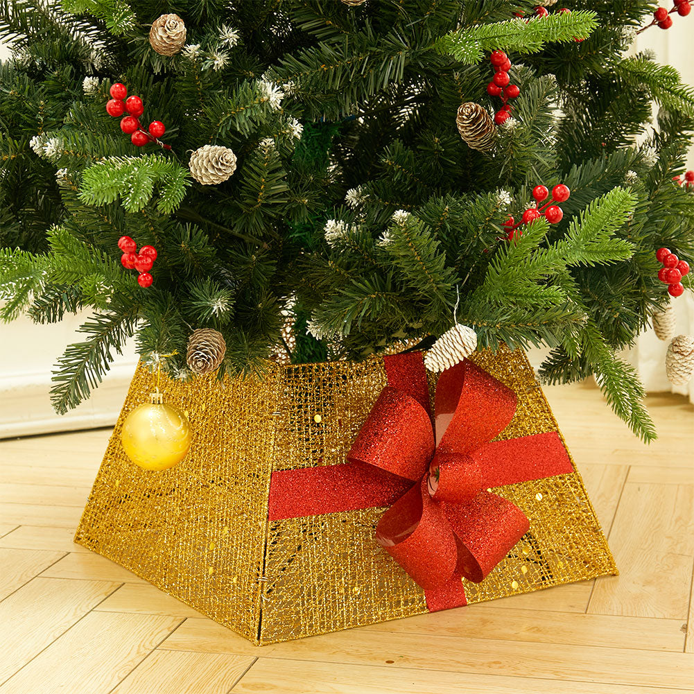 Square Christmas Tree Collar Basket Decor with Bow Tie
