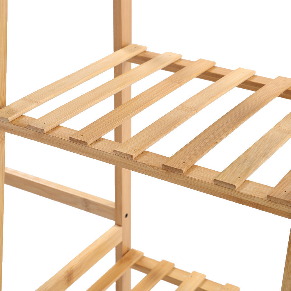 Bamboo Trapezoid Clothing Rack with 5-Tier Storage Shelves