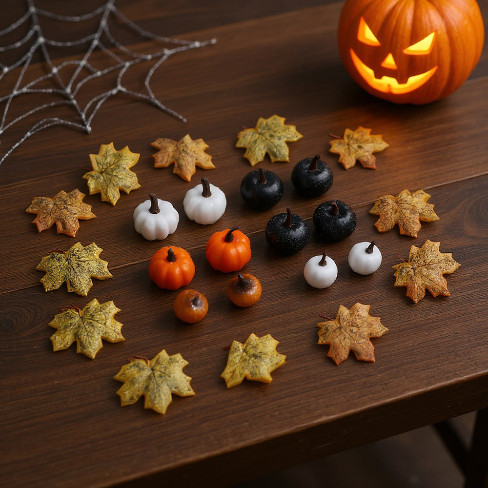 Set of 24 Halloween Maple Leaves Pumpkins Ornament Set