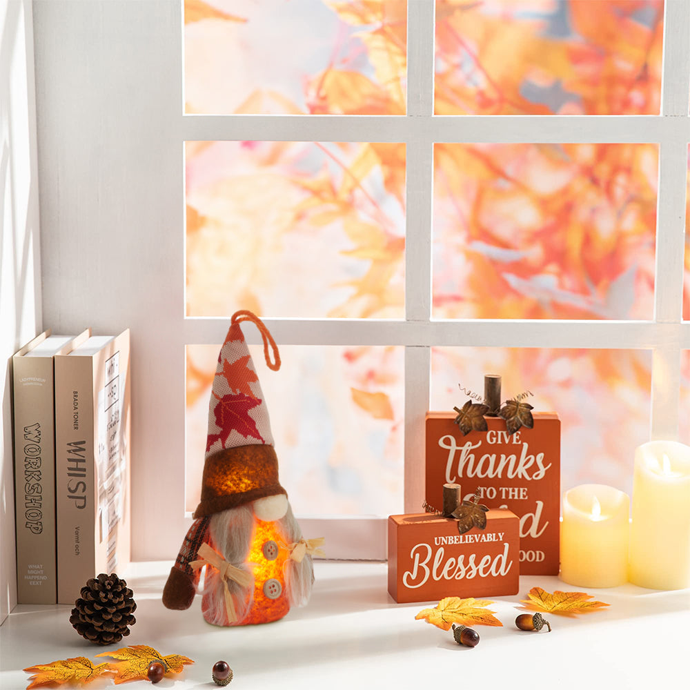 LED Thanksgiving Harvest Maple Gnome Plush Doll