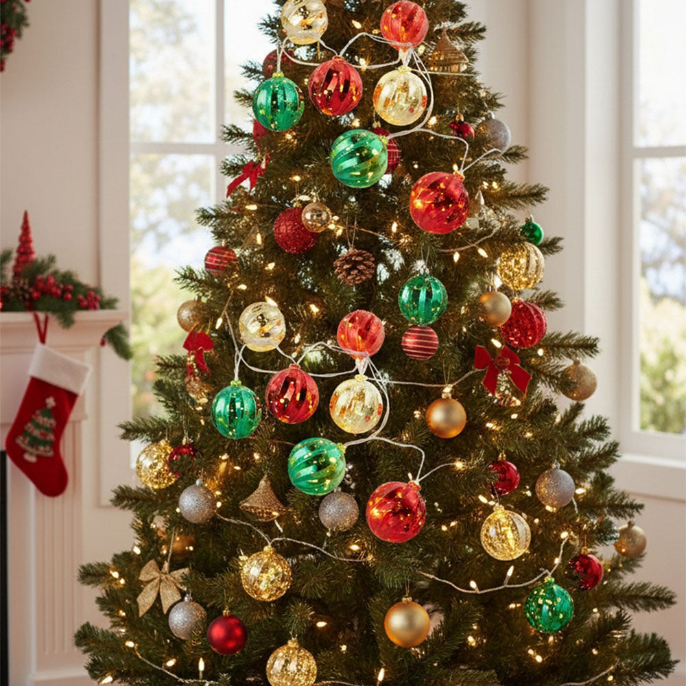Multicoloured Christmas Ball Ornament String Lights Battery Powered