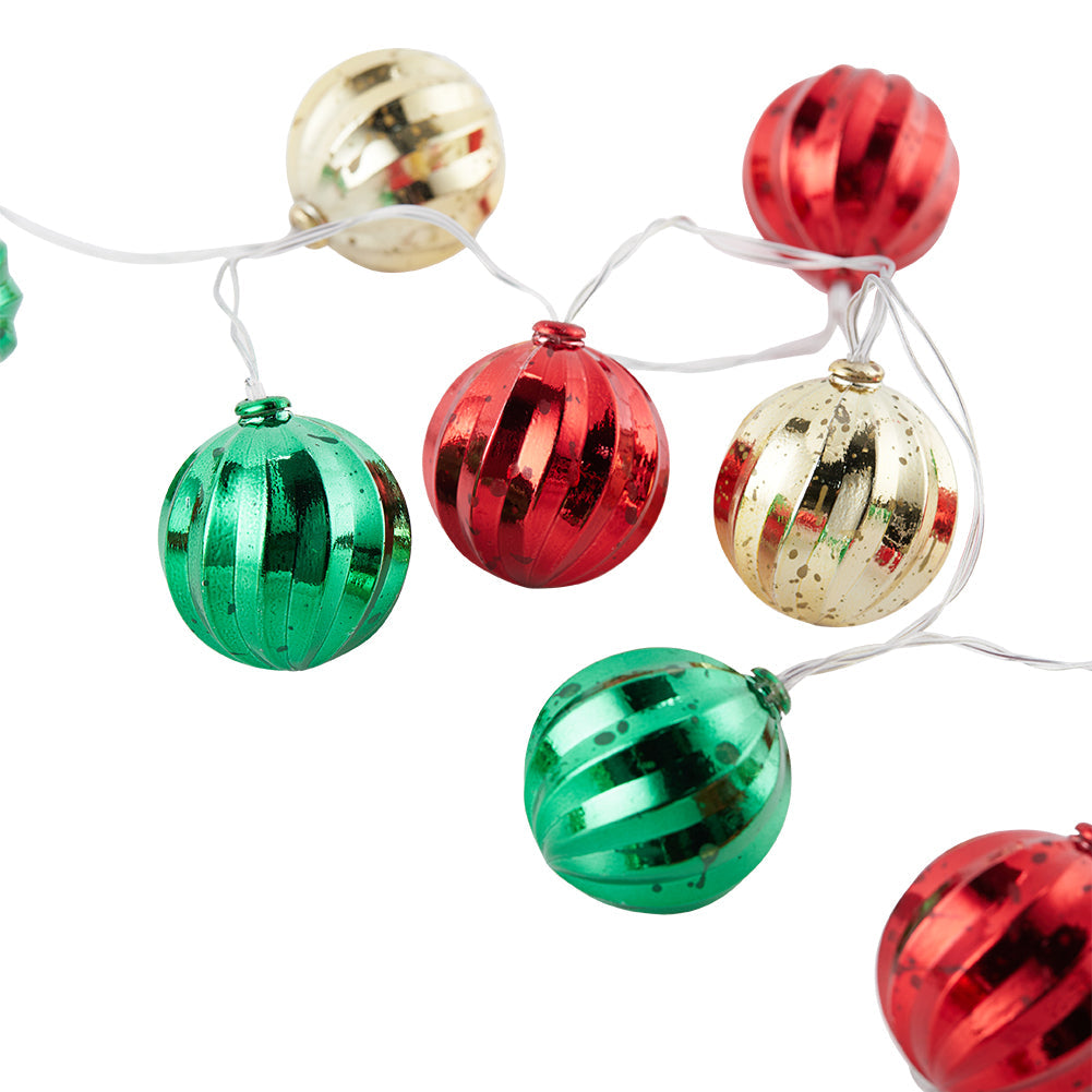 Multicoloured Christmas Ball Ornament String Lights Battery Powered