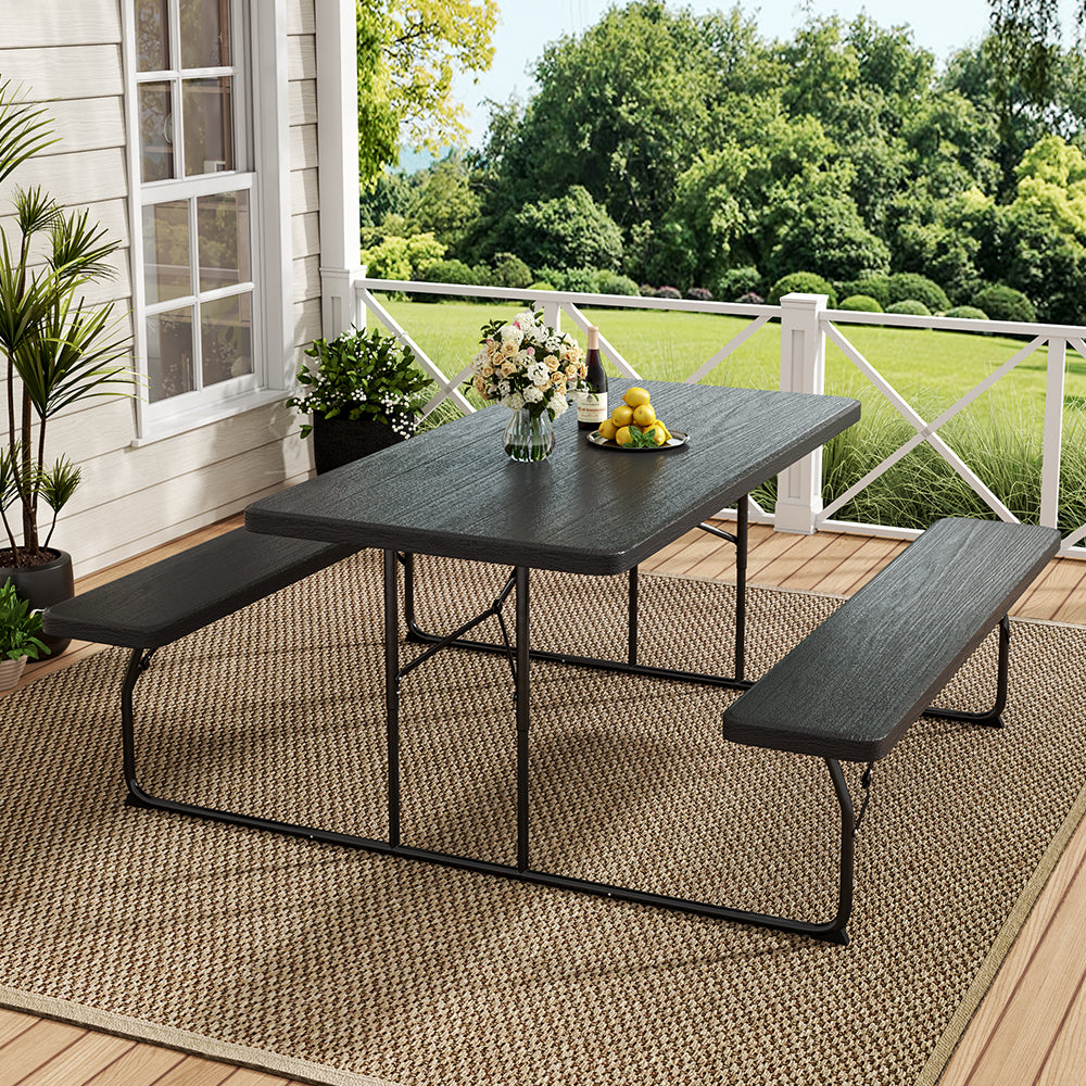 Foldable Outdoor Table and Bench Set with Parasol Hole