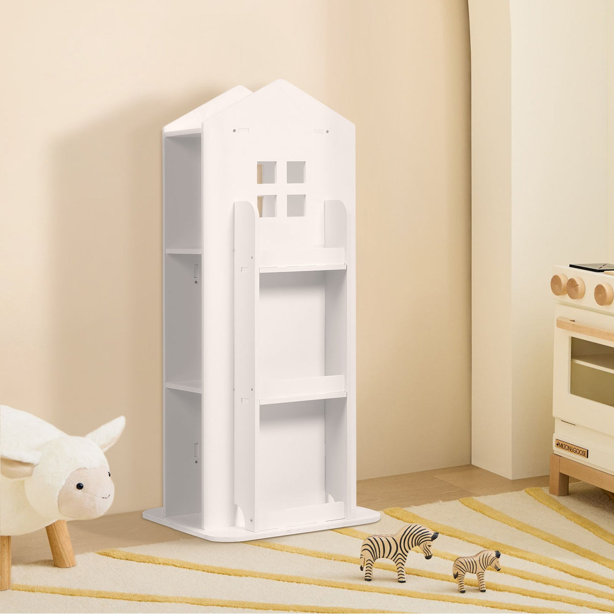 White Kids' House Frame Rotating Bookshelf