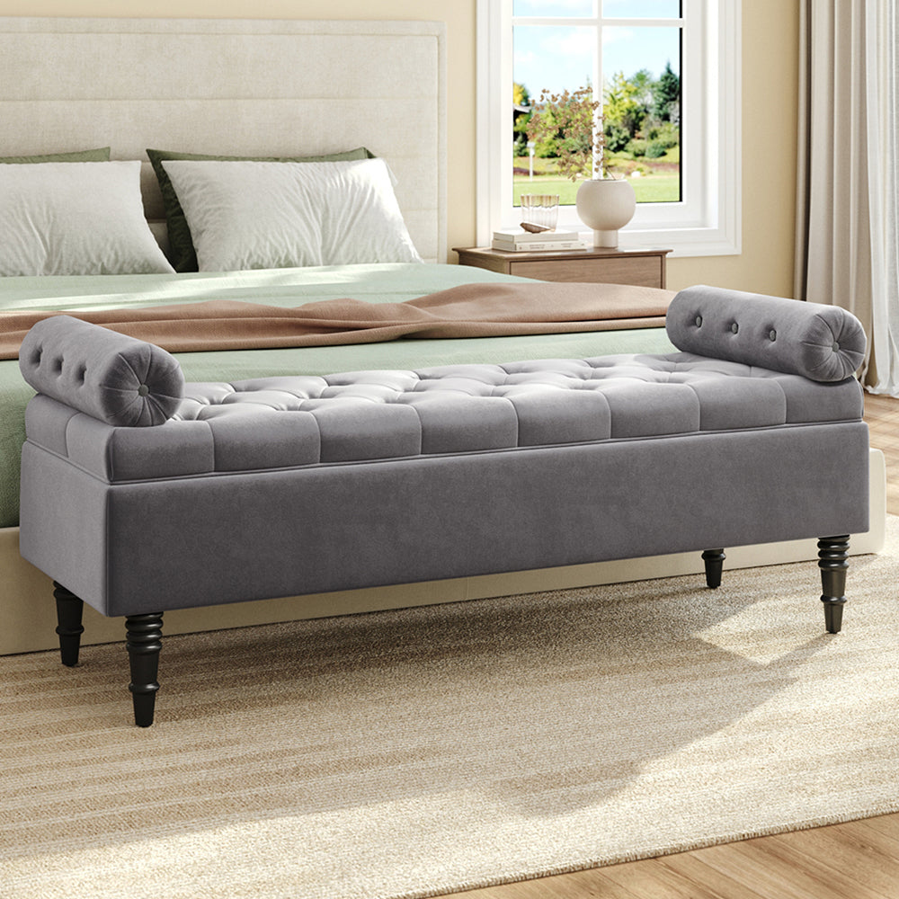 Grey/Beige Flip Top Storage Bench with Side Arms