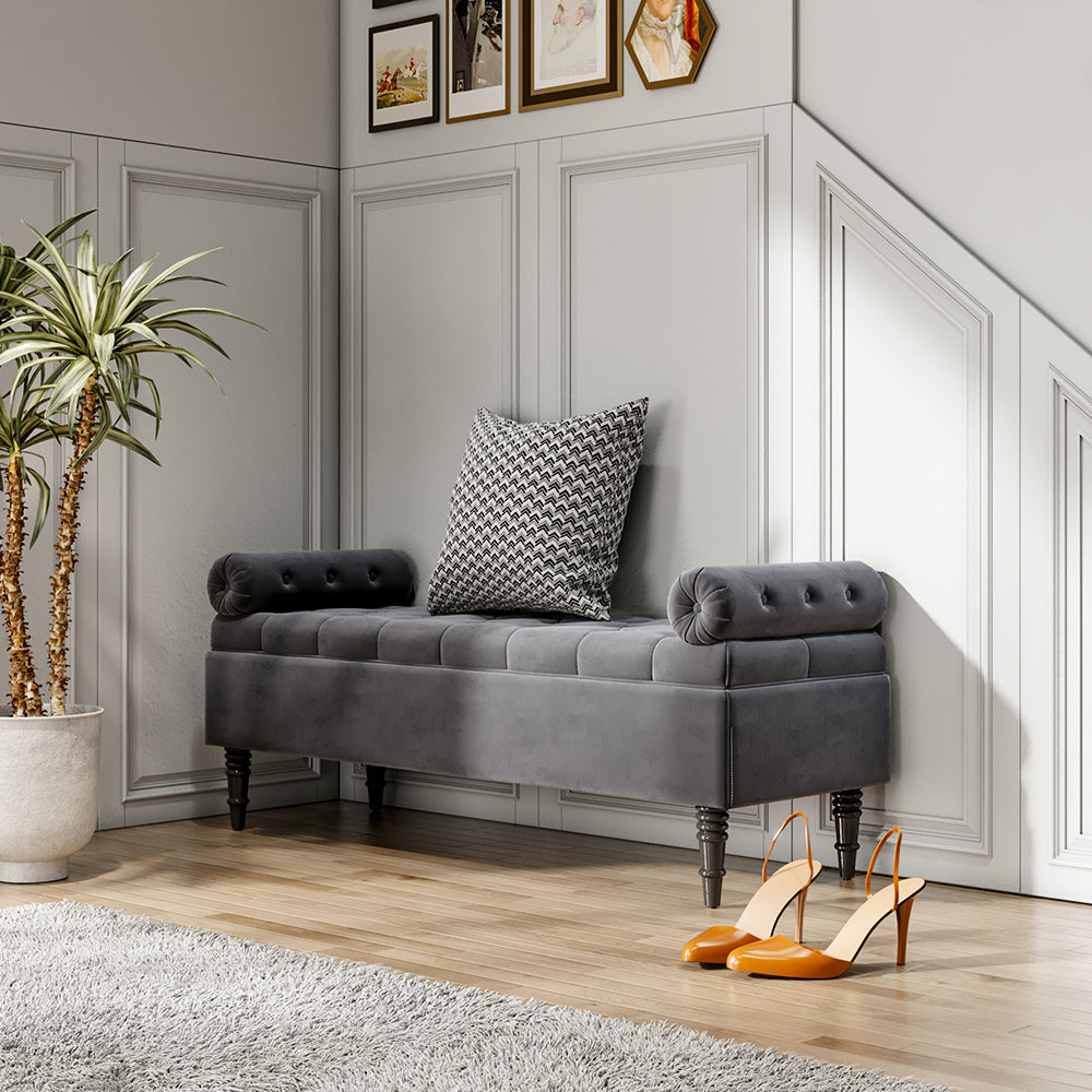 Grey/Beige Flip Top Storage Bench with Side Arms