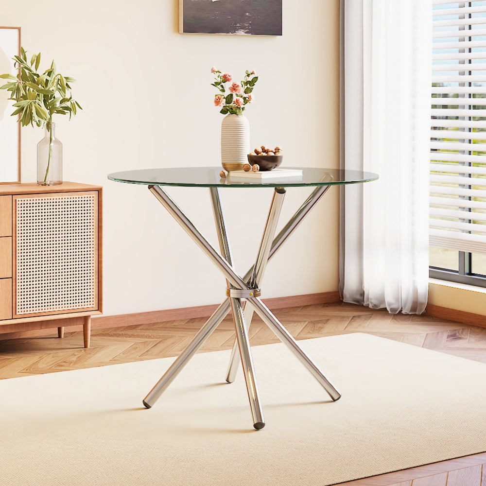 Tempered Glass Crossover Round Dining Table