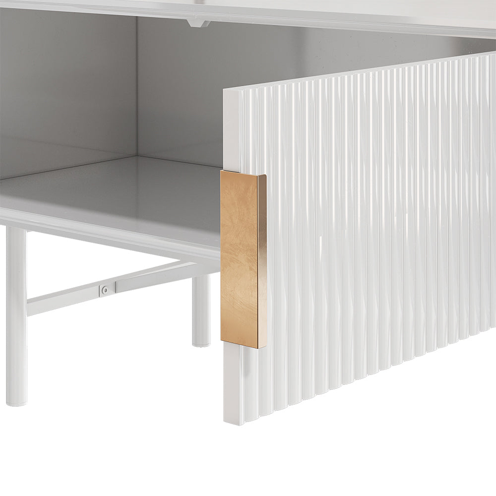 White Striped Wooden TV Stand