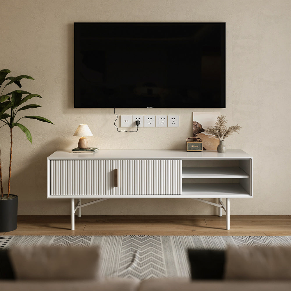 White Striped Wooden TV Stand