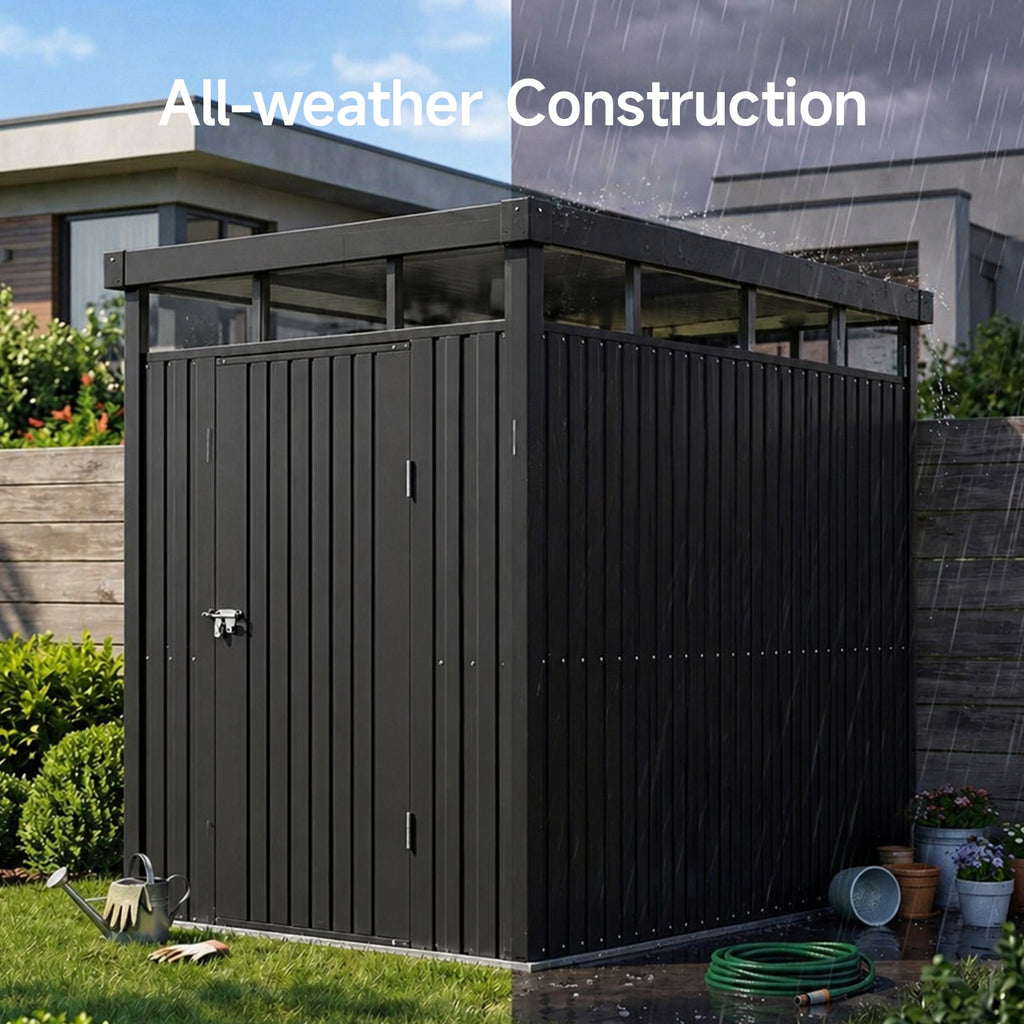 162cm Wide Metal Garden Storage Shed with Flat Roof & Lockable Door