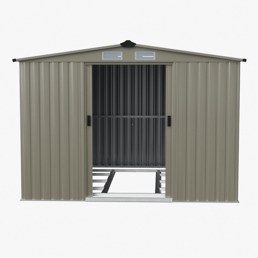8 x 8 ft Metal Garden Storage Shed with Apex Roof & Sliding Door